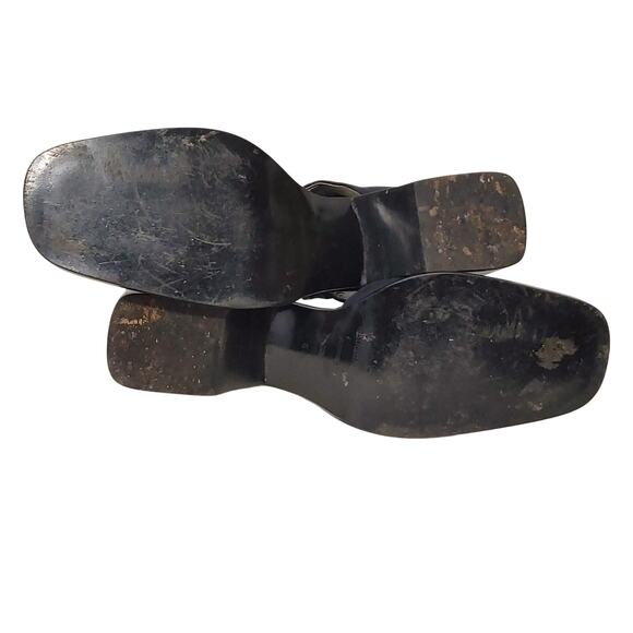 Etienne Aigner Slip On Mary Jane Sandals Ankle Strap Square Toe Black Womens 6M - Picture 5 of 6